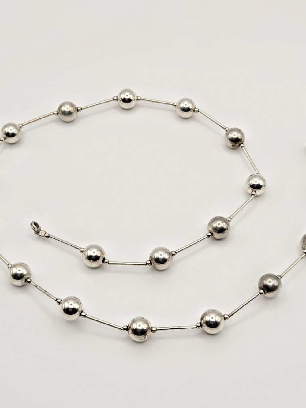 Vintage Sterling Silver Stick and Ball Necklace 18" Station Necklace Minimalist - Picture 2 of 6